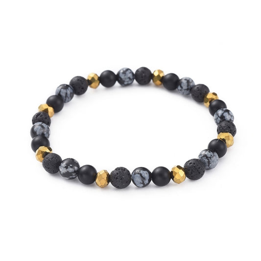 Snowflake Obsidian, Glass & Lava Beads Bracelet