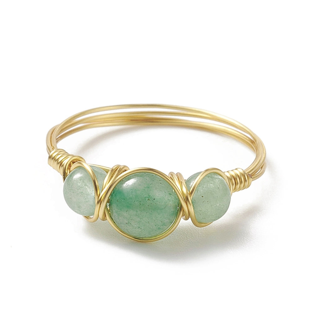 Green Aventurine Triple Bead Wire Wrapped Ring
