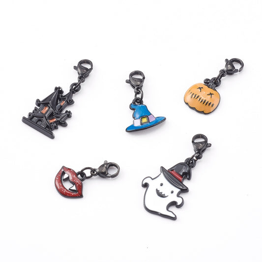 Tiny Halloween Enamel Pendant Charms – 5 Piece Set