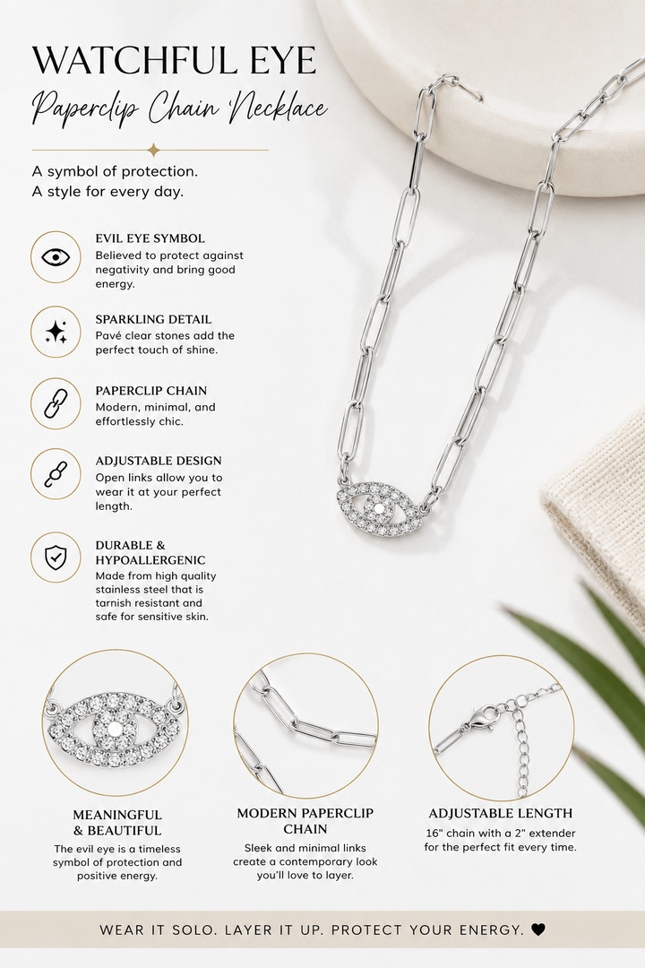 Watchful Eye Paperclip Chain Necklace
