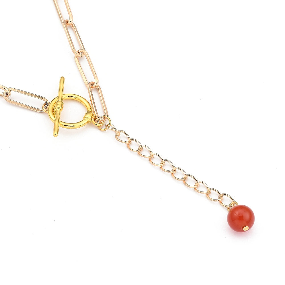 Carnelian Paperclip Lariat Necklace