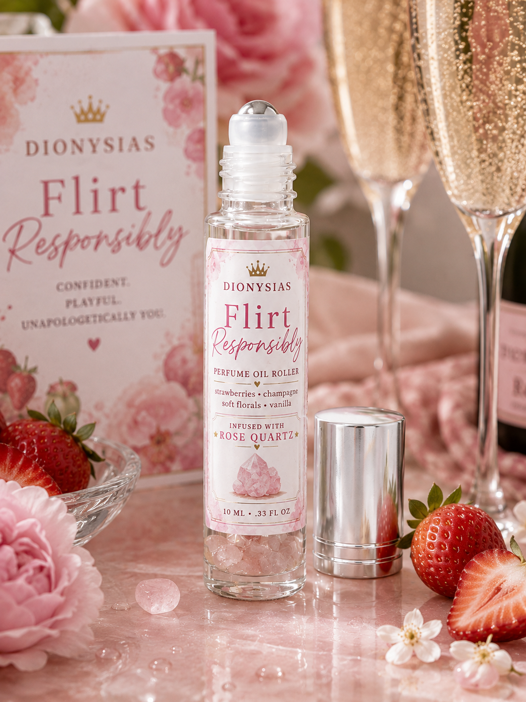 Flirt Responsibly Rose Quartz Infused Perfume Oil Roller