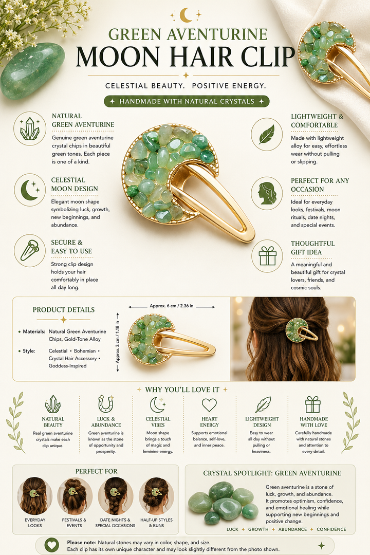 Green Aventurine Moon Hair Clip