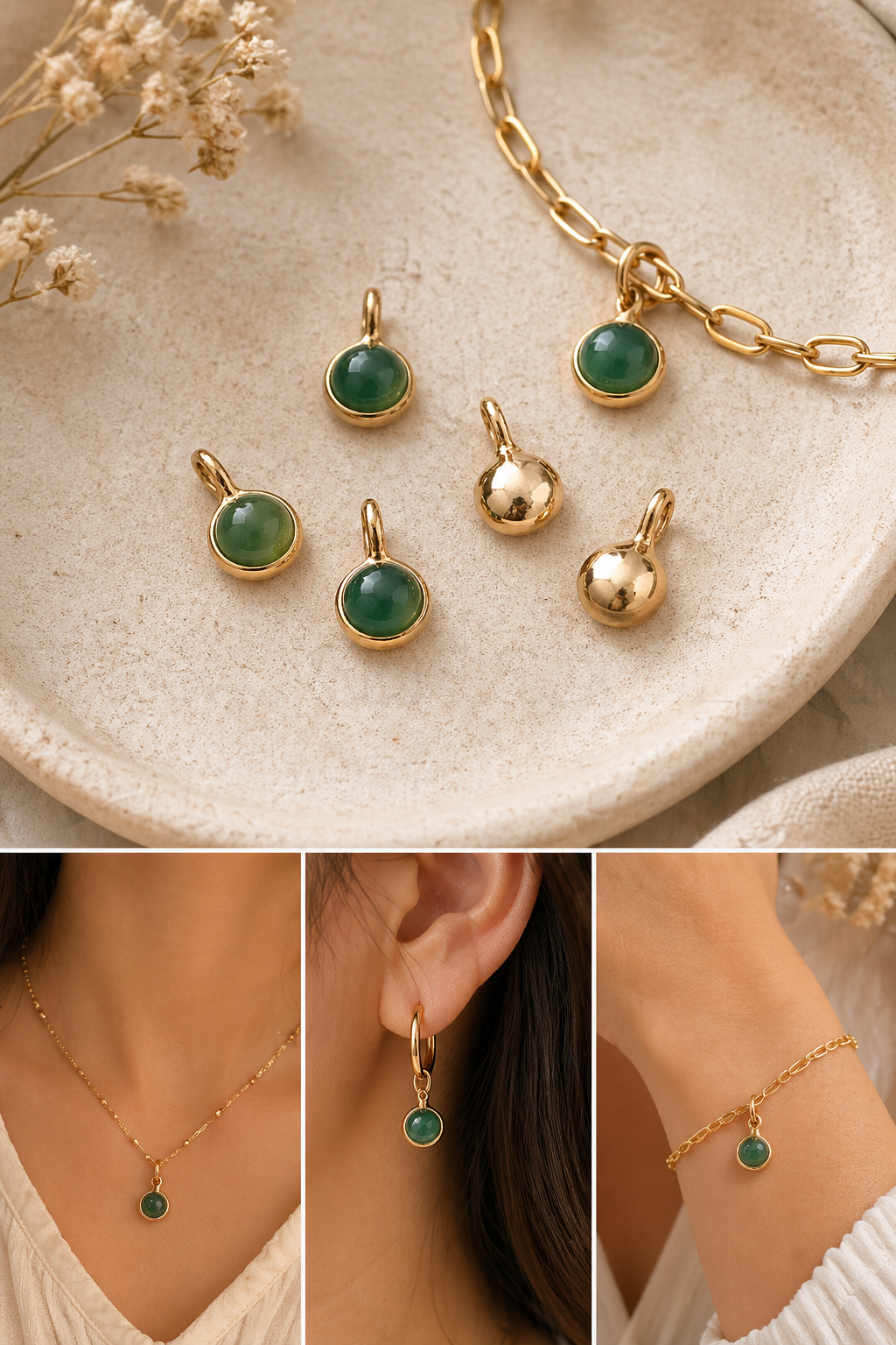 Green Onyx Drop Charm