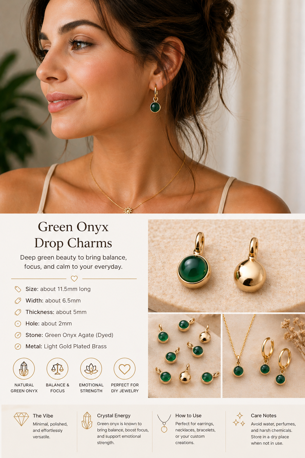 Green Onyx Drop Charm