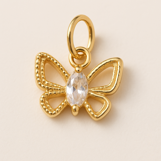 Gold Butterfly Charm – 18K Plated with Crystal Accent