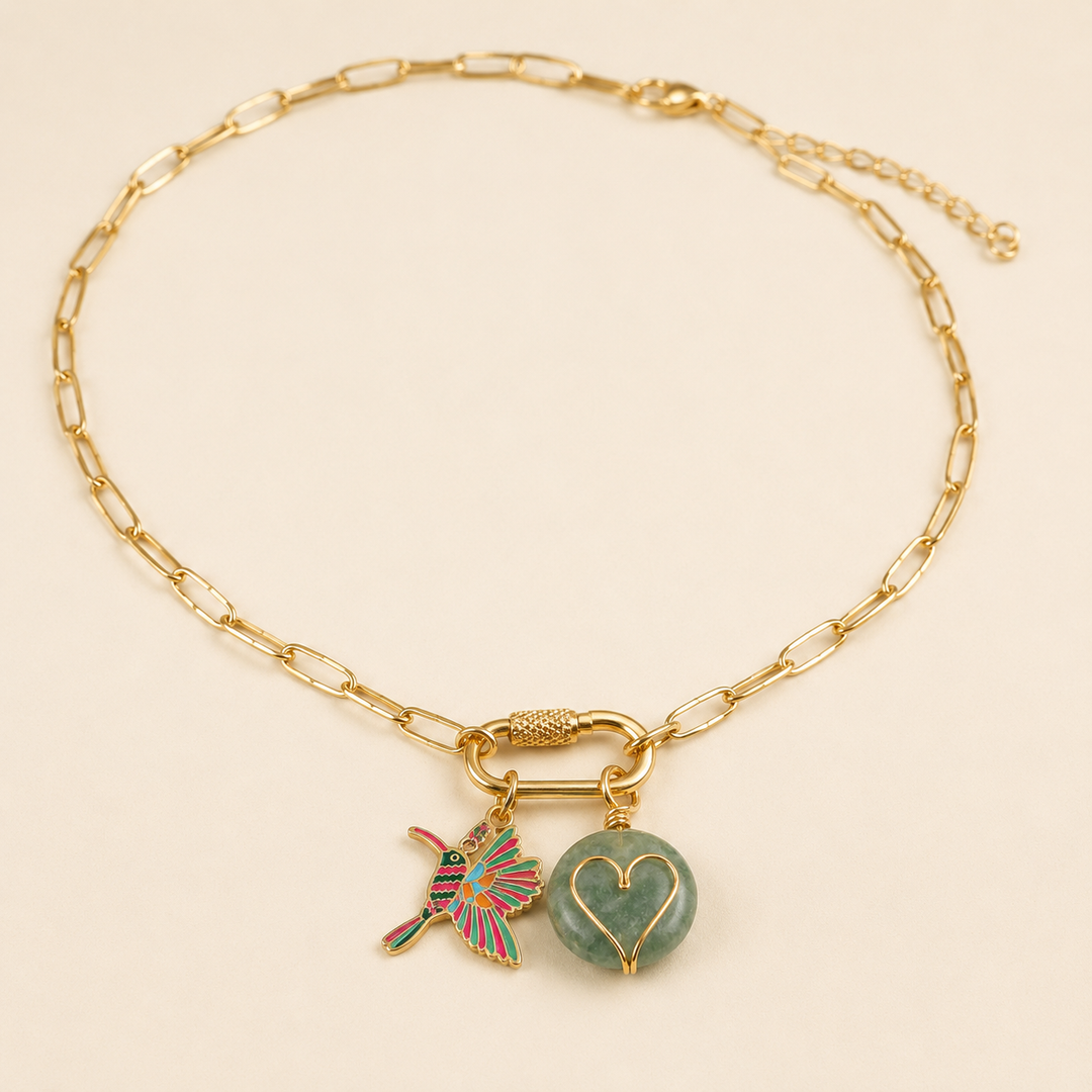 Hummingbird &amp; Green Aventurine Charm Necklace