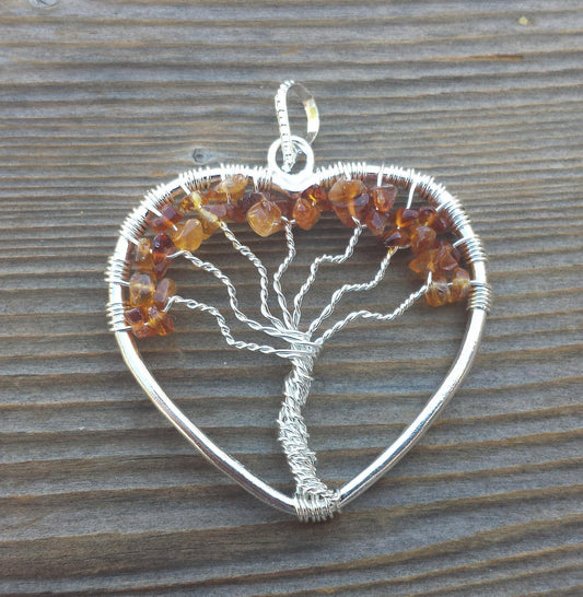 Citrine Heart Tree of Life Pendant Necklace