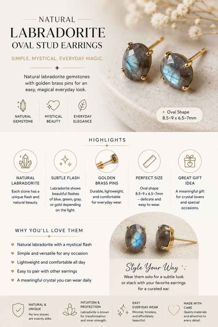 Natural Labradorite Oval Stud Earrings