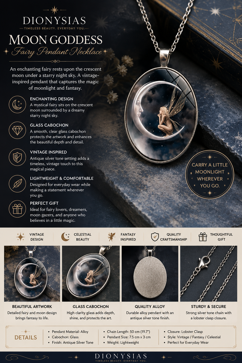 Moon Goddess Fairy Pendant Necklace