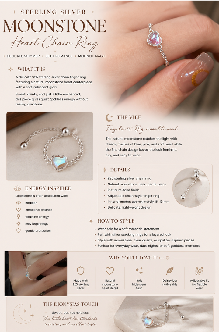 Sterling Silver Moonstone Chain Ring