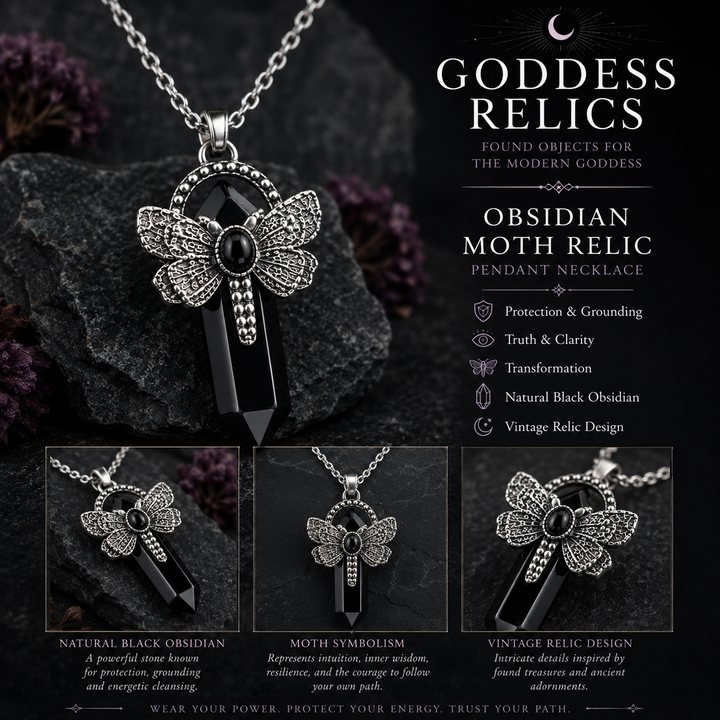 Obsidian Moth Relic Pendant Necklace