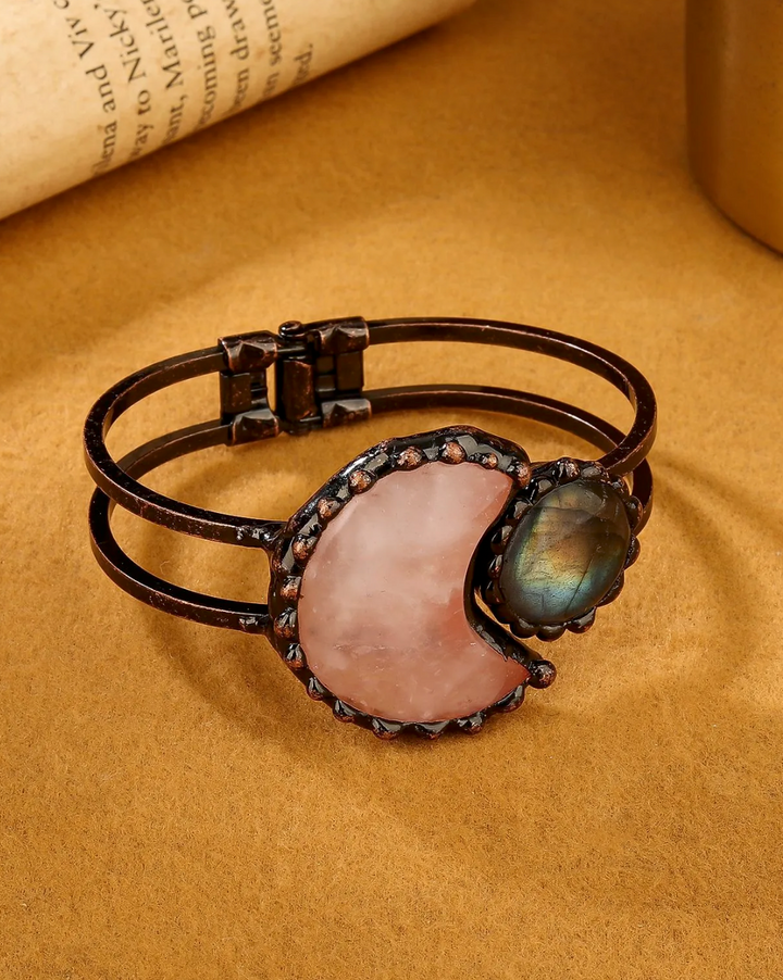 Moon Crescent Rose Quartz Cuff Bracelet