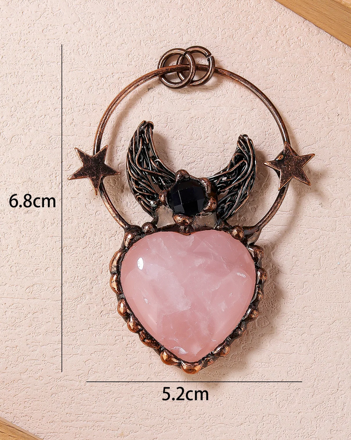 Rose Quartz &amp; Labradorite Winged Heart Relic Necklace