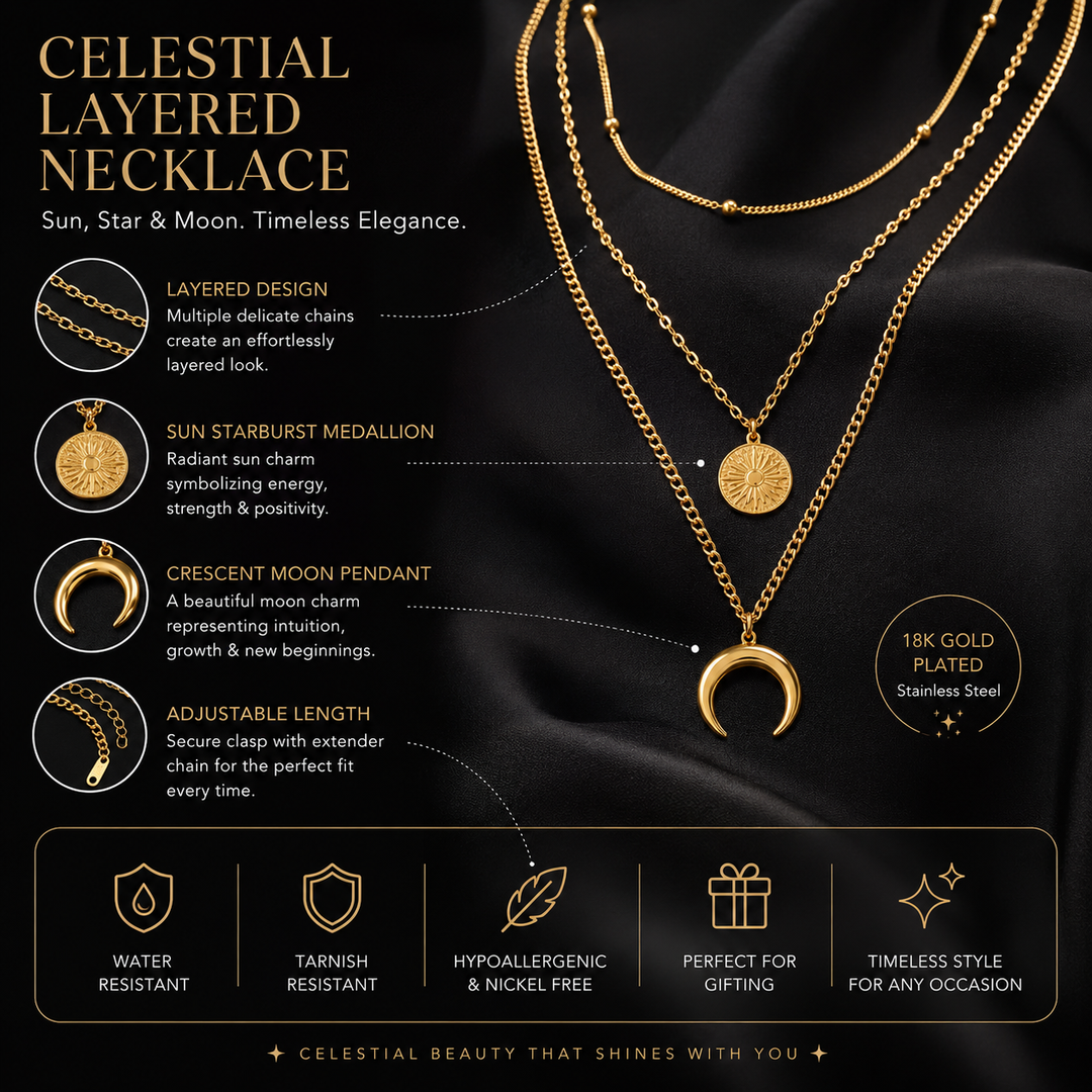 Celestial Layered Necklace – Sun &amp; Moon Collection