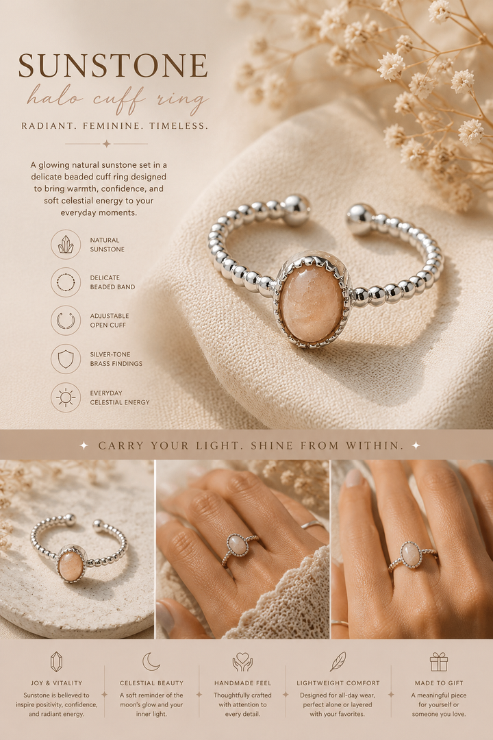 Sunstone Halo Cuff Ring