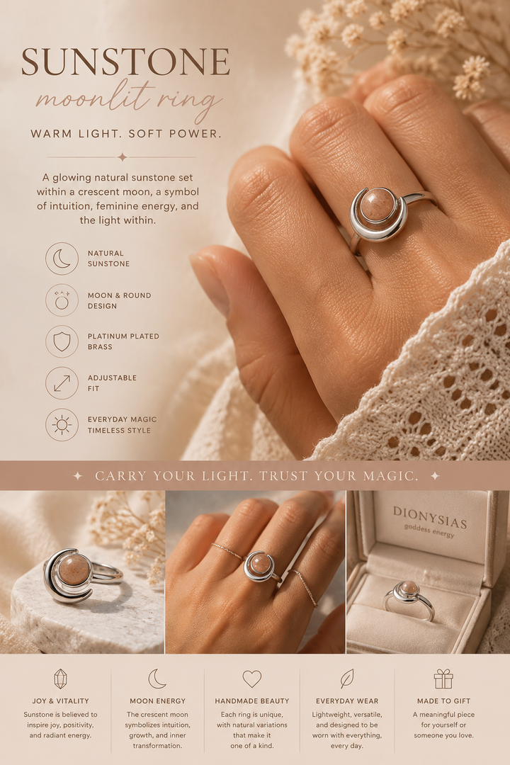 Sunstone Crescent Moon Ring
