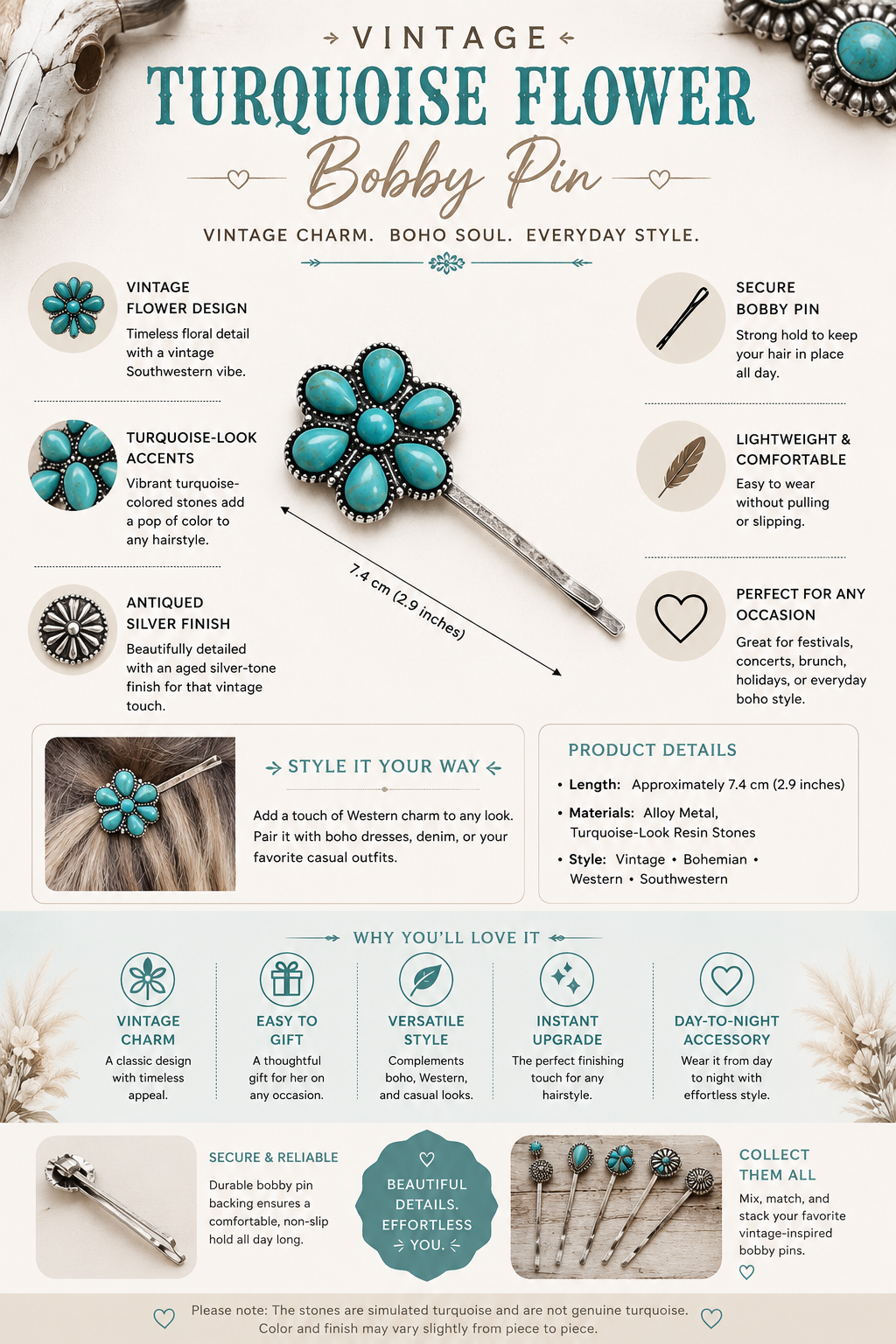 Vintage Turquoise Hair Pin